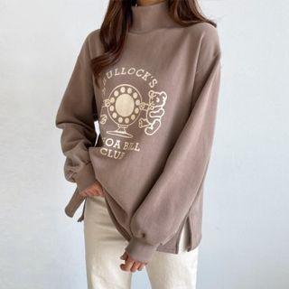 Mock-neck Bear-print Top