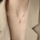 Rhinestone Feather Pendant Necklace Rose Gold - One Size