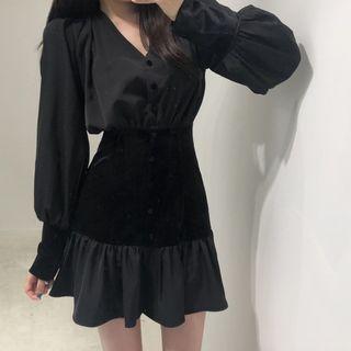 V-neck Paneled Mini Shirtdress
