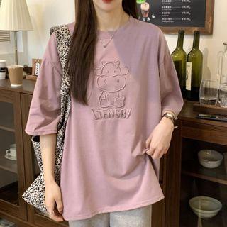 Elbow-sleeve Cow T-shirt