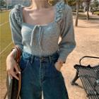 Ruffled Square-neck Sweater / Plaid A-line Mini Skirt