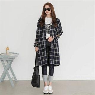 Open-front Faux-leather Detail Checked Jacket