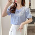 Short-sleeve Dotted Lace Trim Blouse