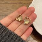 Triangle Cat Eye Stone Earring 1 Pair - Silver - One Size