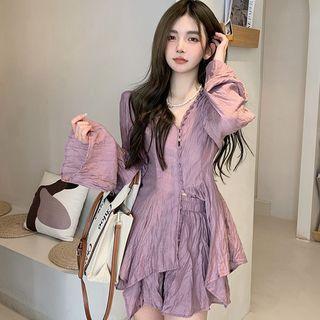 V-neck Plain Top / High-waist Shorts