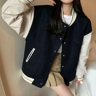Two-tone Baseball Jacket Black - One Size