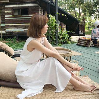 Embroidered Sleeveless Long Dress