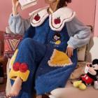 Loungewear Set : Fleece Cartoon Embroidered Robe + Pants