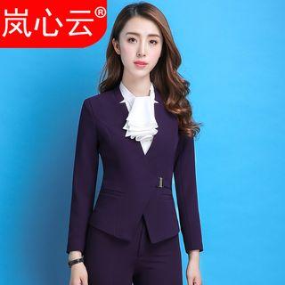 Collarless Blazer / Dress Pants / Pencil Skirt / Ruffled Shirt / Set