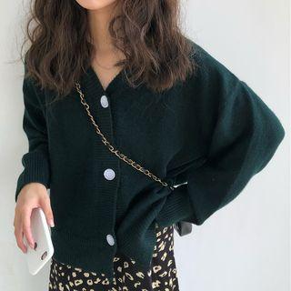 V-neck Cardigan / Floral Print A-line Midi Skirt