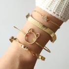 Set Of 4: Alloy Bracelet / Bangle (assorted Designs) Gold - One Size