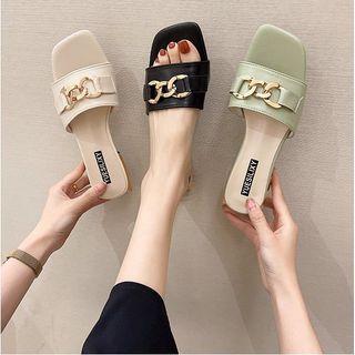 Low Heel Chained Slide Sandals