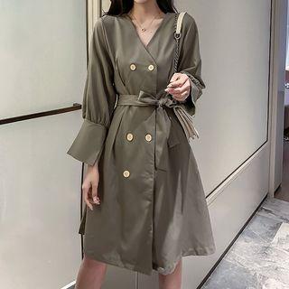 Double-breasted Tie-waist Long-sleeve A-line Dress