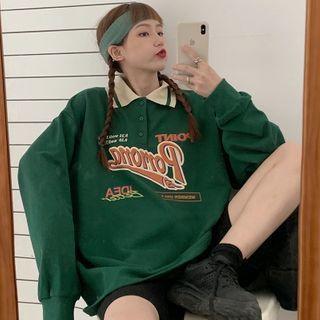 Oversized Lettering Print Polo Shirt