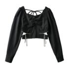 Square-neck Chain Accent Cutout Cropped Blouse