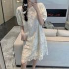Round-neck Plain Lace Oversize A-line Mini Dress