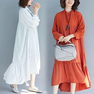 Chiffon Ruffle Trim Long-sleeve Dress