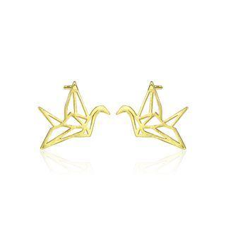 Sterling Silver Simple And Elegant Hollow Swallow Stud Earrings Golden - One Size