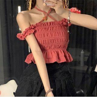 Ruffled Smocked Camisole Top Pink - One Size