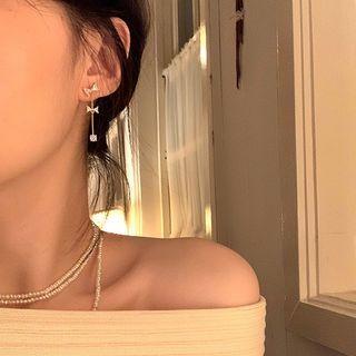 Bow Rhinestone Alloy Dangle Earring 1 Pair - White & Gold - One Size
