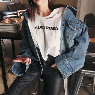 Wide-sleeve Buttoned Washed Denim Jacket