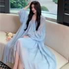 Strappy Midi A-line Dress / Long-sleeve Midi Dress
