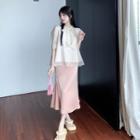 Short-sleeve Sheer Top / Midi Skirt