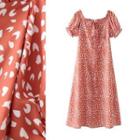 Frilled Short Sleeve Print Maxi Dress