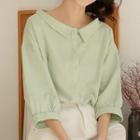 3/4-sleeve Collared Button-up Blouse