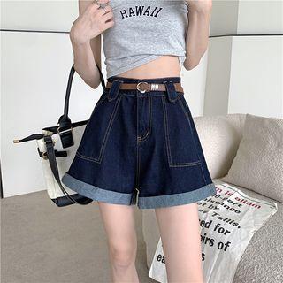 High-waist Straight-leg A-line Denim Shorts