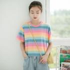 Rainbow Striped Short Sleeve T-shirt Multicolor - One Size