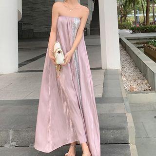 Strapless Glitter Panel Maxi Dress
