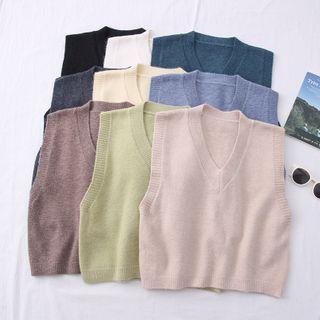 V-neck Plain Knit Vest In 9 Colors