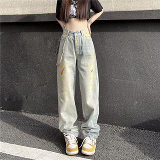 High Waist Splatter Loose-fit Jeans