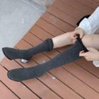 Rhinestone Chunky Heel Knit Over-the-knee Boots