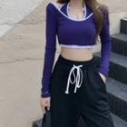 Mock Two-piece Long-sleeve T-shirt / Cropped Harem Pants