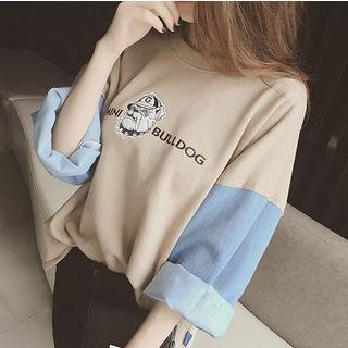 Denim Panel Pullover Khaki - One Size