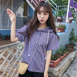 Gingham Short-sleeve Hoodie