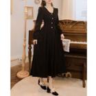 Long-sleeve Lace Trim Maxi A-line Dress