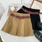 Inset-belt Pleated Mini Skirt