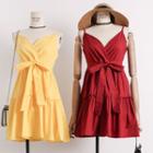 Ribbon-waist Sleeveless A-line Dress