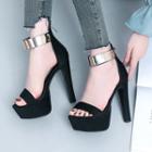 Metallic Ankle Strap Platform Block Heel Sandals