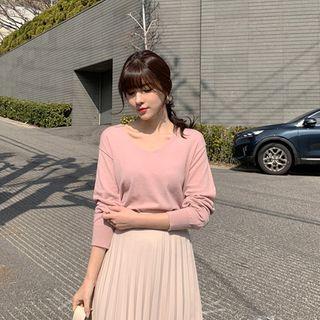 V-neck Knit Top In 9 Colors
