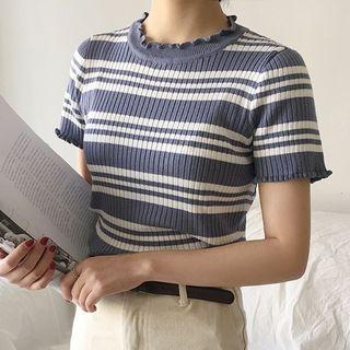 Ruffle Trim Striped T-shirt