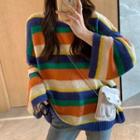 Rainbow Striped Long-sleeve Knit Top Stripe - Rainbow - One Size