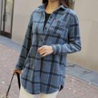 Round-hem Plaid Flannel Shirt