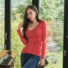 Scoop-neck Lace-up Detail T-shirt