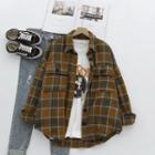 Long-sleeve Plaid Shirt Brown - One Size