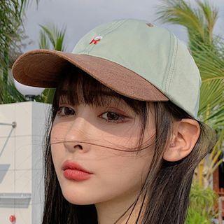 Embroidered Faux Leather Panel Baseball Cap