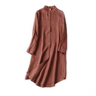 Long-sleeve Long Shirt Coffee - One Size